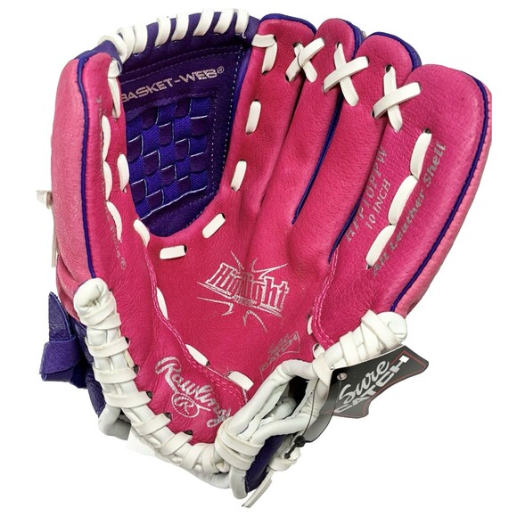 Rawlings 10 Inch Highlight Leather Tee Ball Glove HFP10PPW Purple Pink New - Picture 5 of 10
